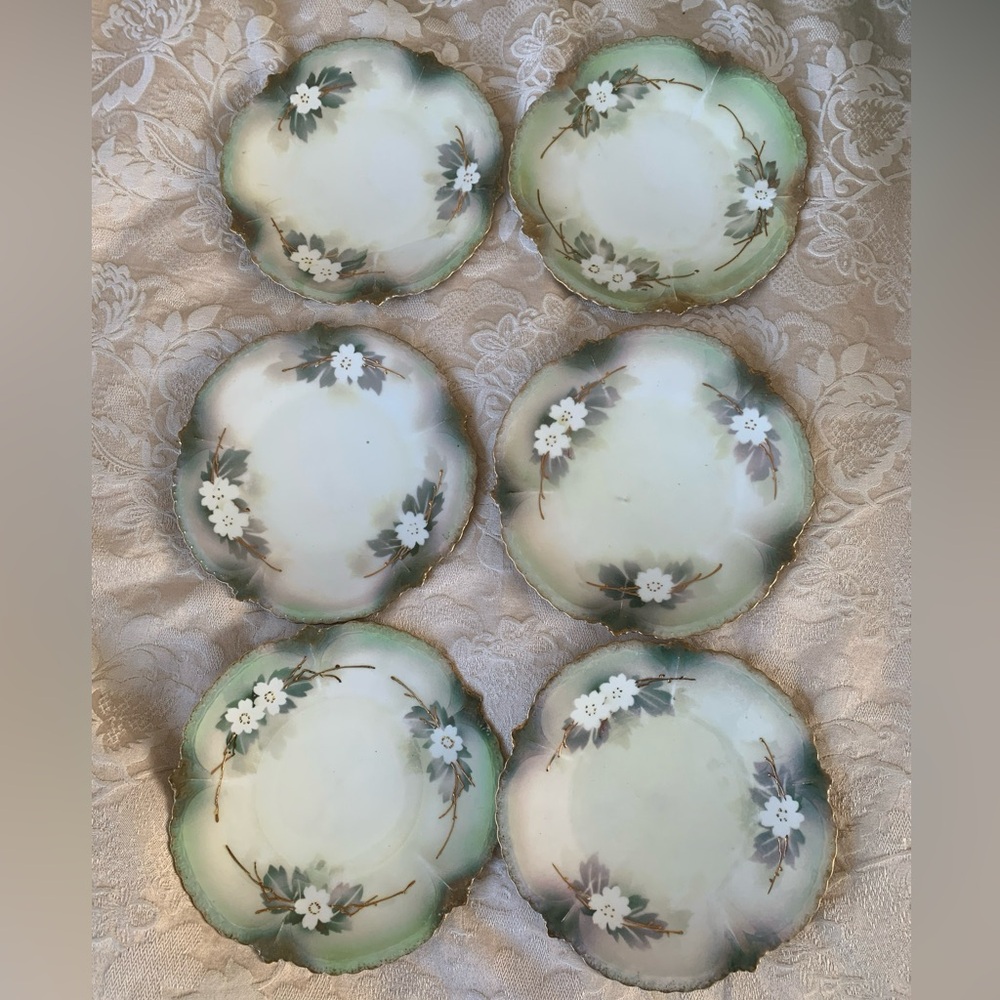 Antique RS Prussia Floral Dessert Plates w/Red Mark Vtg  Z12 Set of 6